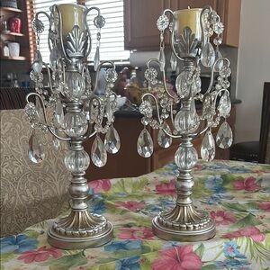Elegant Silver Crystal Candle Holders